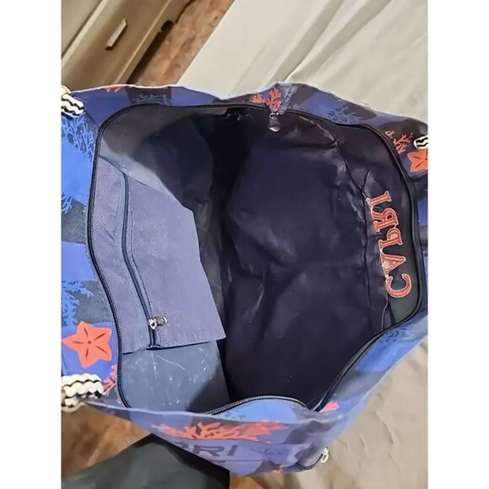 CAPRI Ladies Blue‎ Nylon EMBROIDERED TOTE BAG